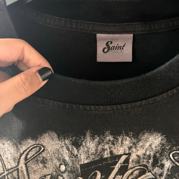 Portrait Print Black Crew Neck T-Shirt - Picture 5 of 5